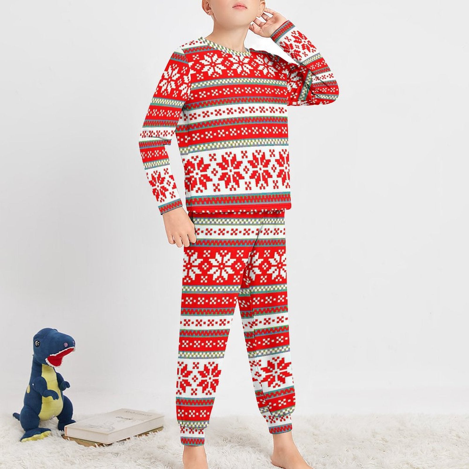 NenntBriy - Children's Pajama Suit Red Christmas Snow  - Customized with photo&text