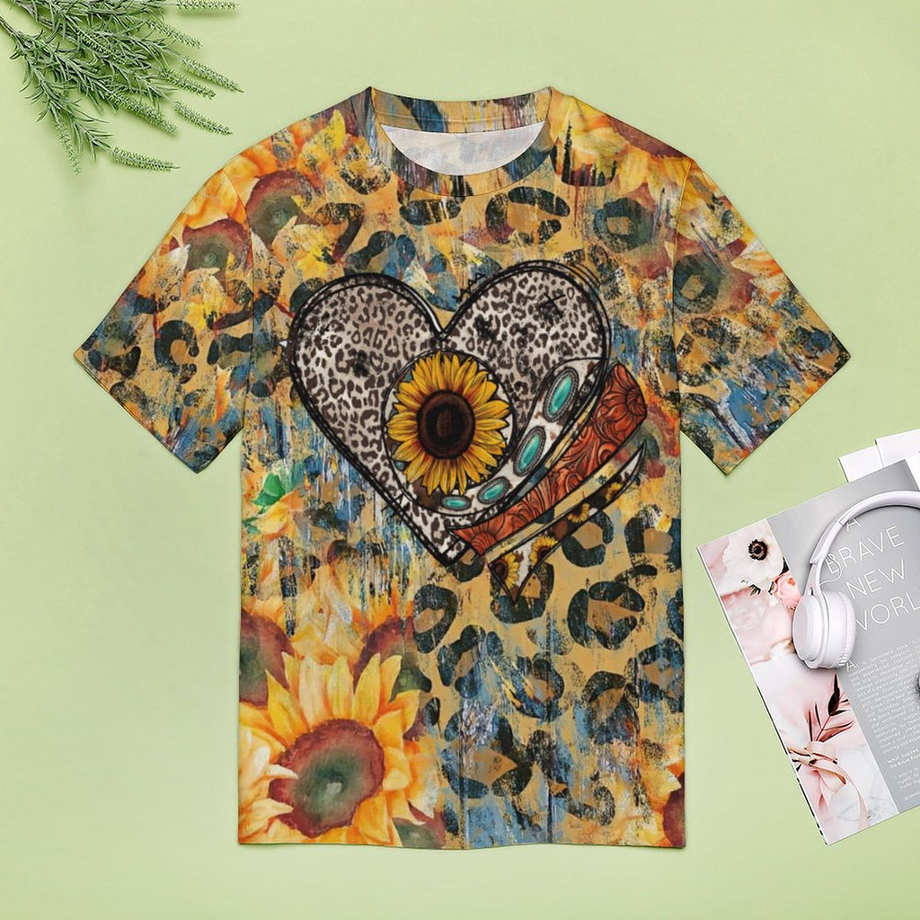 NenntBriy - Full Print T-shirt Leopard Print Sunflower Green Gem Sunflower Leopard  - Customized with photo&text