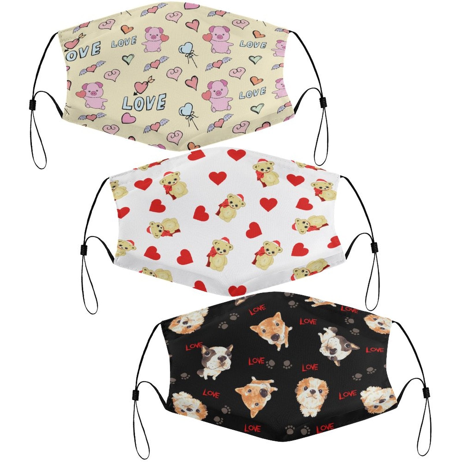 NenntBriy - Children Face Mask with Filters Lovely Dog, Footprints Teddy Bear, Love, Christmas  Love, Pig, Pink - Customized with photo&text