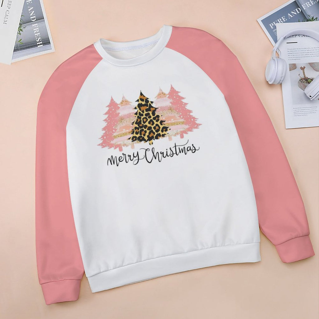 NenntBriy - Raglan Round Neck Sweater Merry Christmas Pink Trees - Customized with photo&text