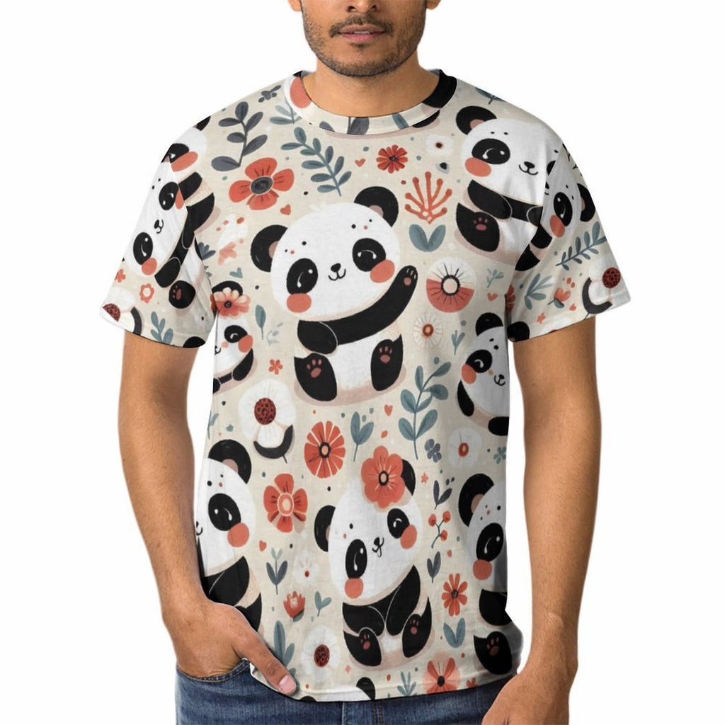 NenntBriy - Men's Short Sleeve T-Shirt Panda, Red - Customized with photo&text