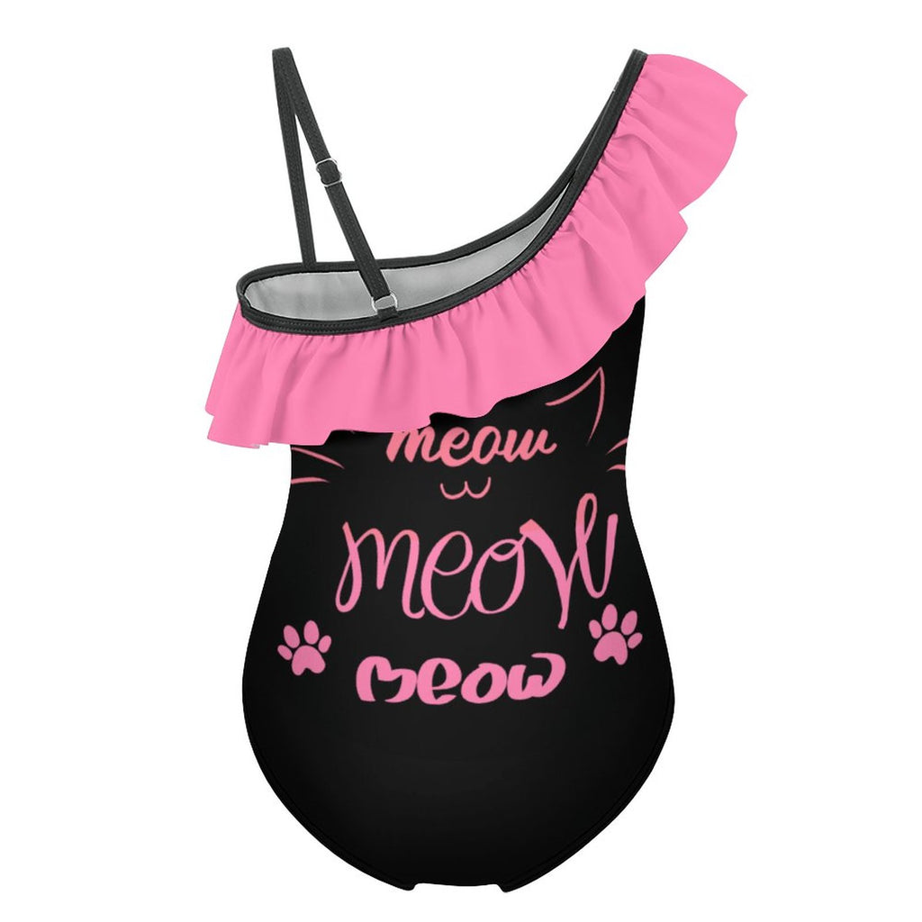 NenntBriy - Floundered One-piece Swimsuit for Girls Pet-cat-meow-black-T-shirt-sweatshirt  - Customized with photo&text