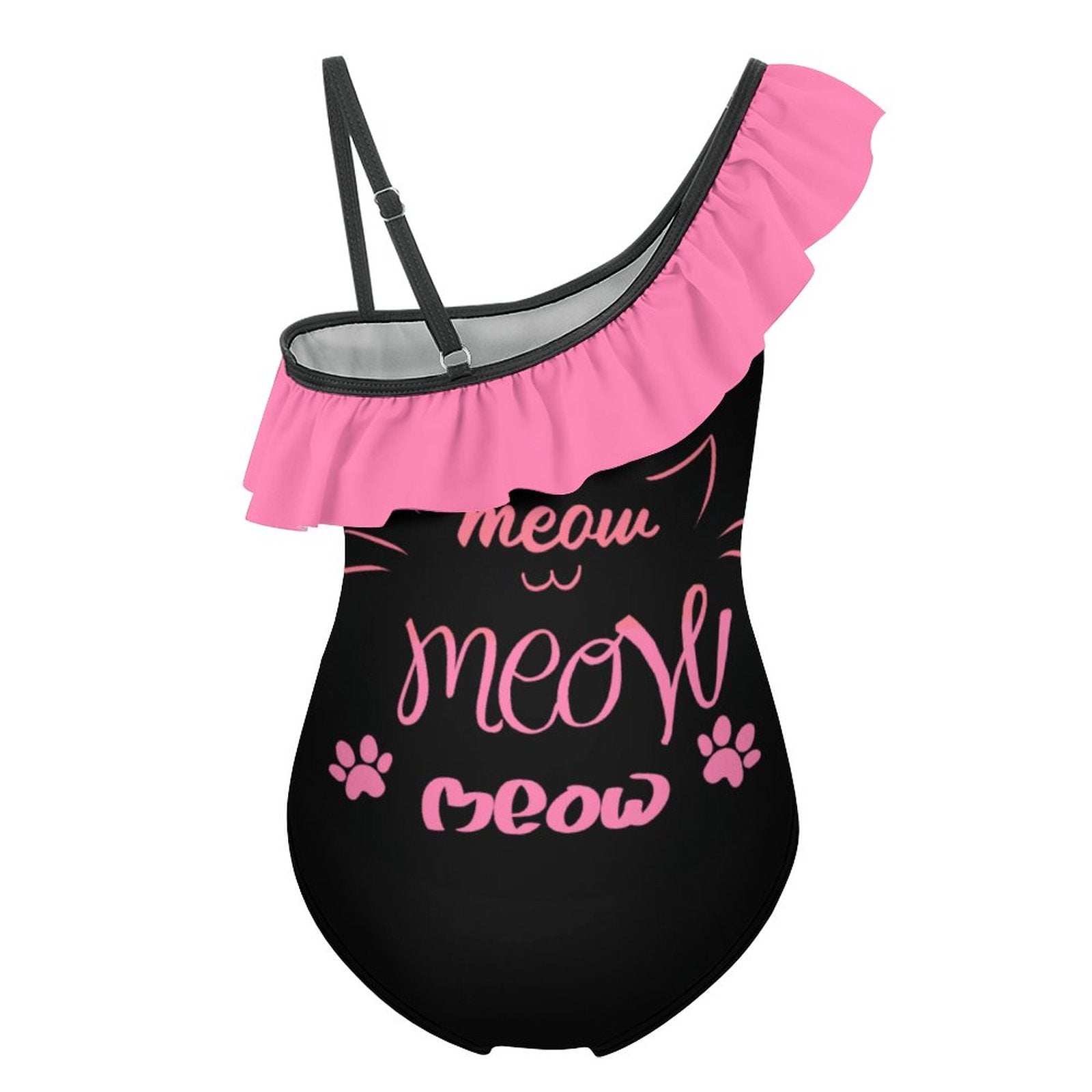 NenntBriy - Floundered One-piece Swimsuit for Girls Pet-cat-meow-black-T-shirt-sweatshirt  - Customized with photo&text