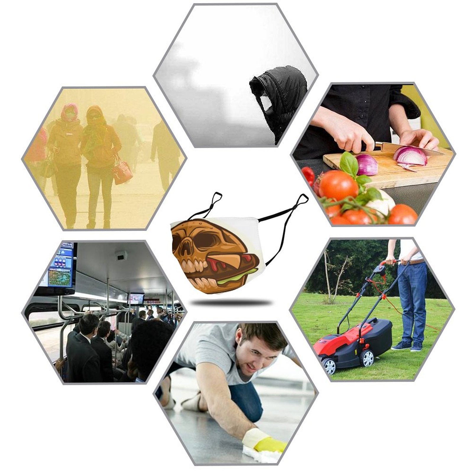 NenntBriy - Children Face Mask with Filters Yellow Star Skull, Hamburger Evil Smile, Cat, Expression - Customized with photo&text