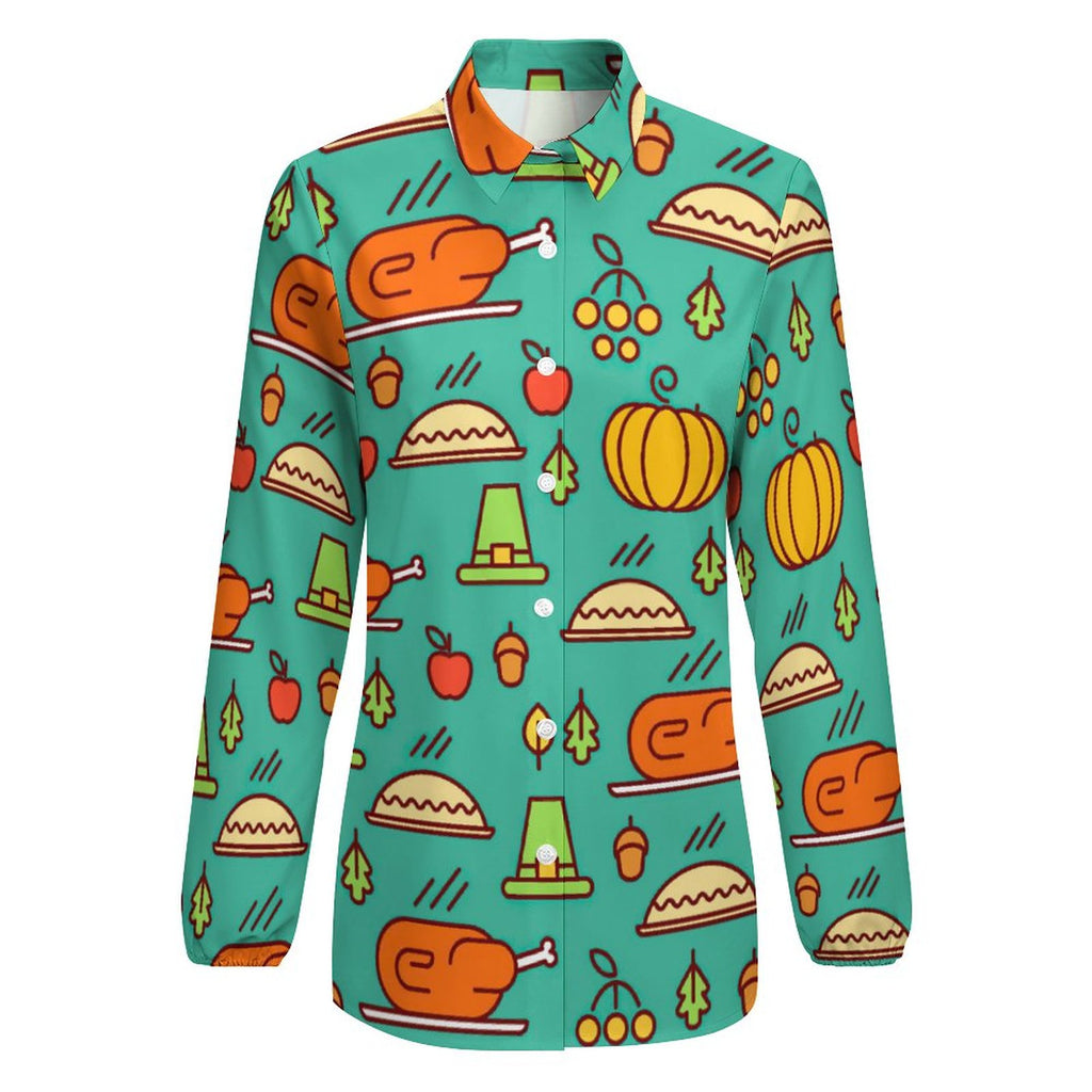 NenntBriy - Vntage Casual Long Sleeve Shirt Tops Thanksgiving Turkey  - Customized with photo&text