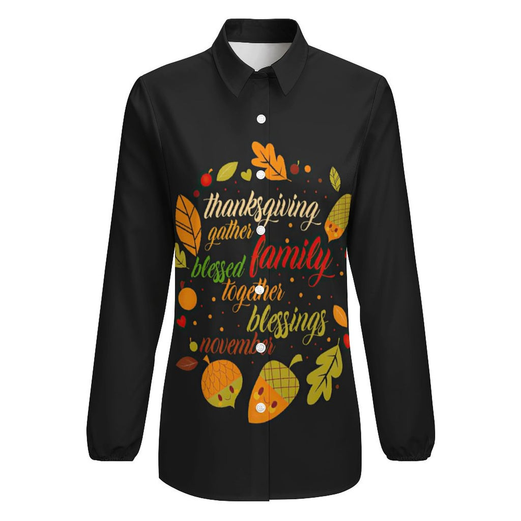 NenntBriy - Vntage Casual Long Sleeve Shirt Tops Thanksgiving Gather Family Blessed Together Blessing November