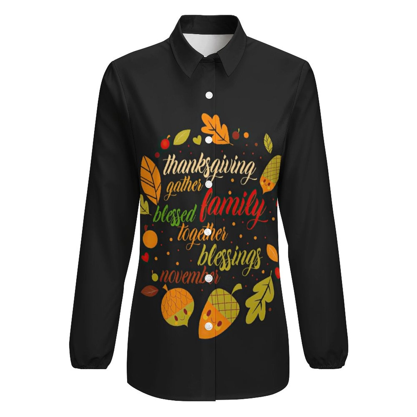 NenntBriy - Vntage Casual Long Sleeve Shirt Tops Thanksgiving Gather Family Blessed Together Blessing November