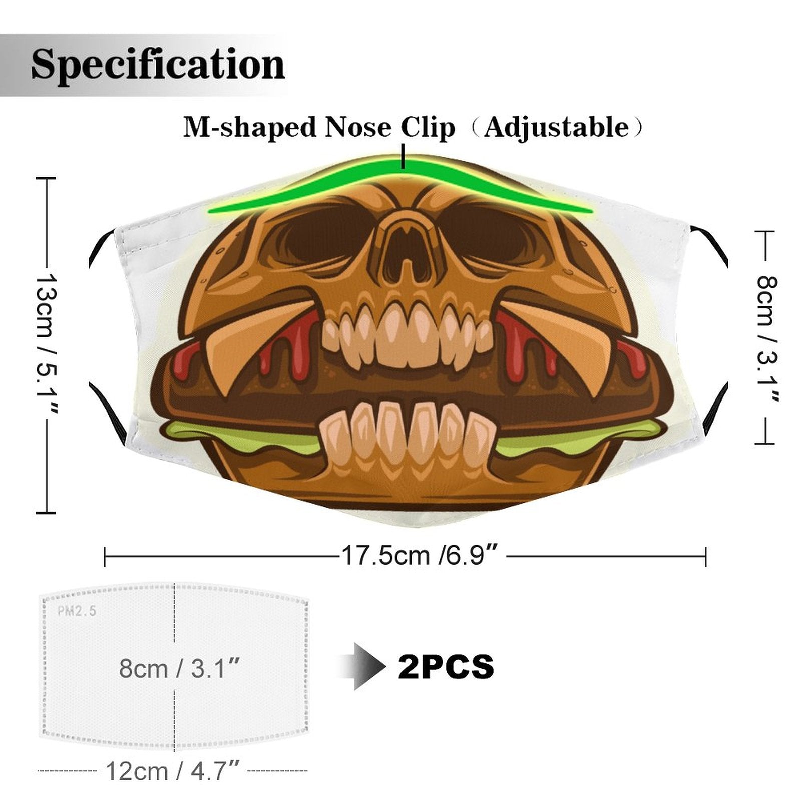 NenntBriy - Children Face Mask with Filters Yellow Star Skull, Hamburger Evil Smile, Cat, Expression - Customized with photo&text