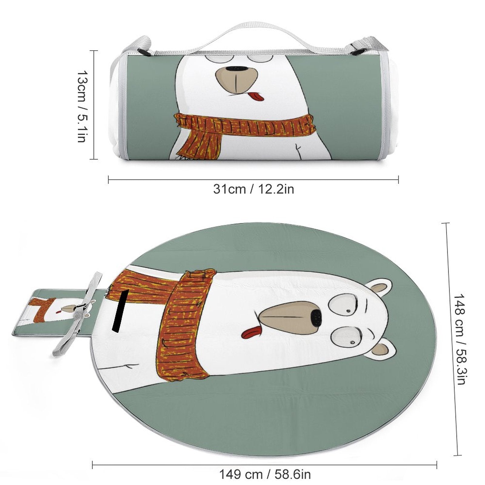 NenntBriy - Round Outdoor Picnic Mat Squint Bear - Customized with photo&text