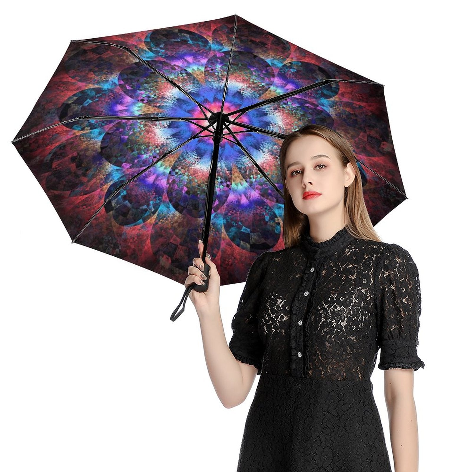 NenntBriy - 3 Fold Auto Umbrella 8K fully automatic umbrella (printed inside and black vinyl outside) - Customized with photo&text