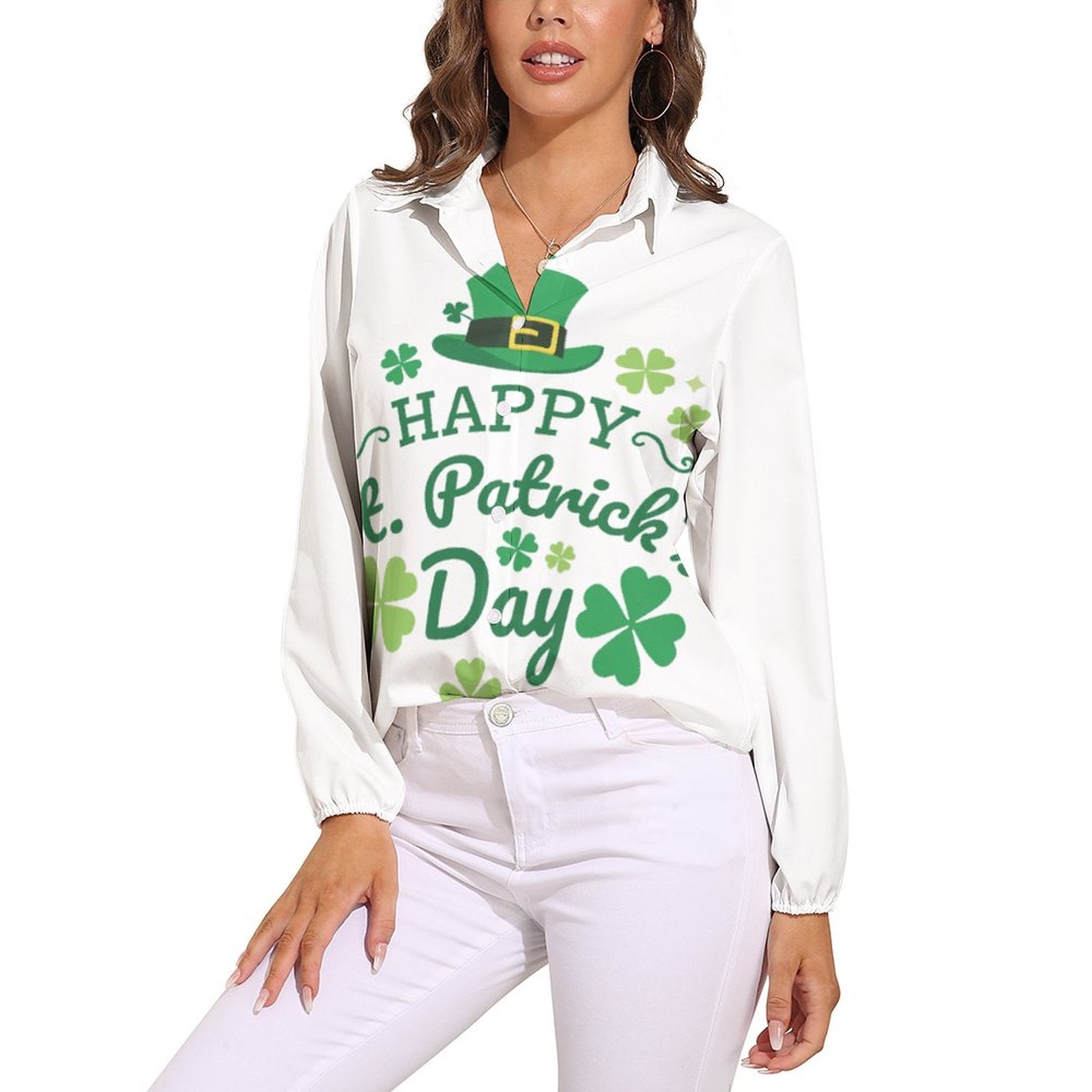NenntBriy - Vntage Casual Long Sleeve Shirt Tops Happy St. Patrick’s Day- Customized with photo&text