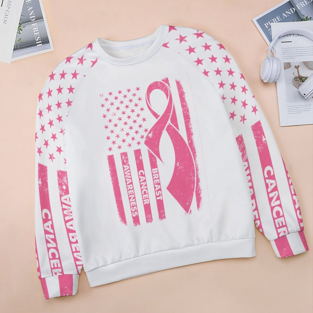 NenntBriy - Raglan Round Neck Sweater Breast Cancer Awareness - Customized with photo&text