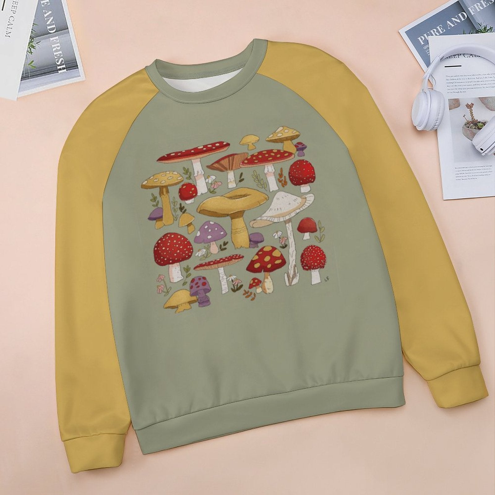 NenntBriy - Raglan Round Neck Sweater Retro Mushroom - Customized with photo&text