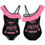 NenntBriy - Floundered One-piece Swimsuit for Girls Pet-cat-meow-black-T-shirt-sweatshirt  - Customized with photo&text