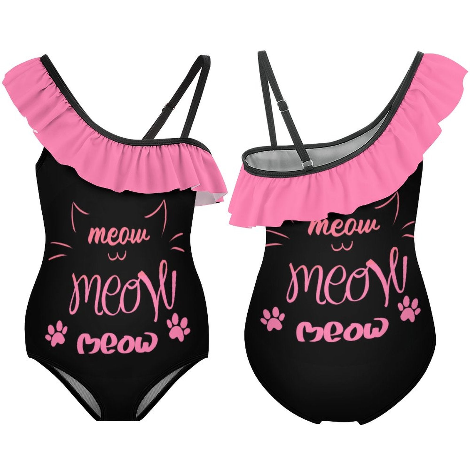 NenntBriy - Floundered One-piece Swimsuit for Girls Pet-cat-meow-black-T-shirt-sweatshirt  - Customized with photo&text