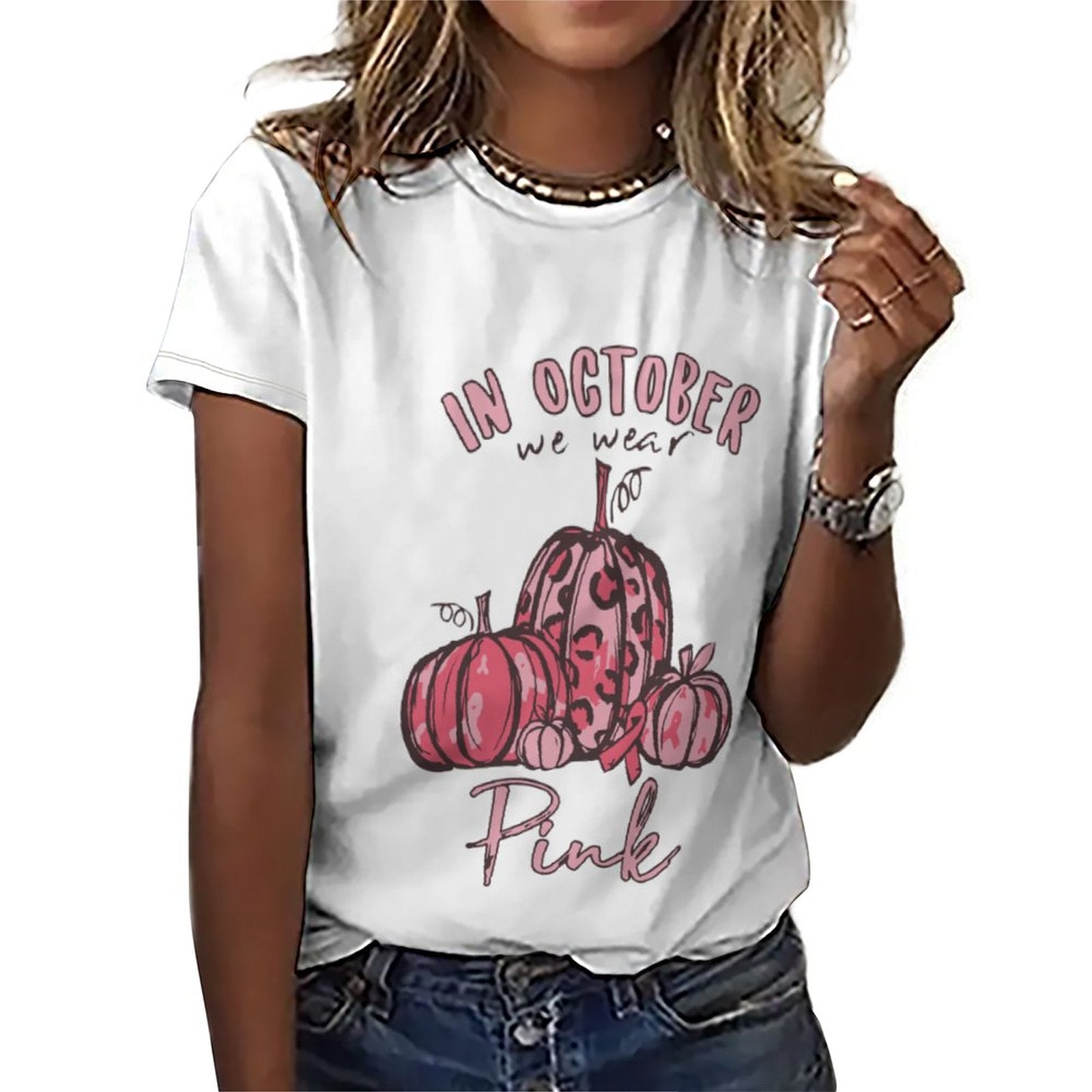 NenntBriy - Full Print T-shirt in October We Wear Pink - Customized with photo&text