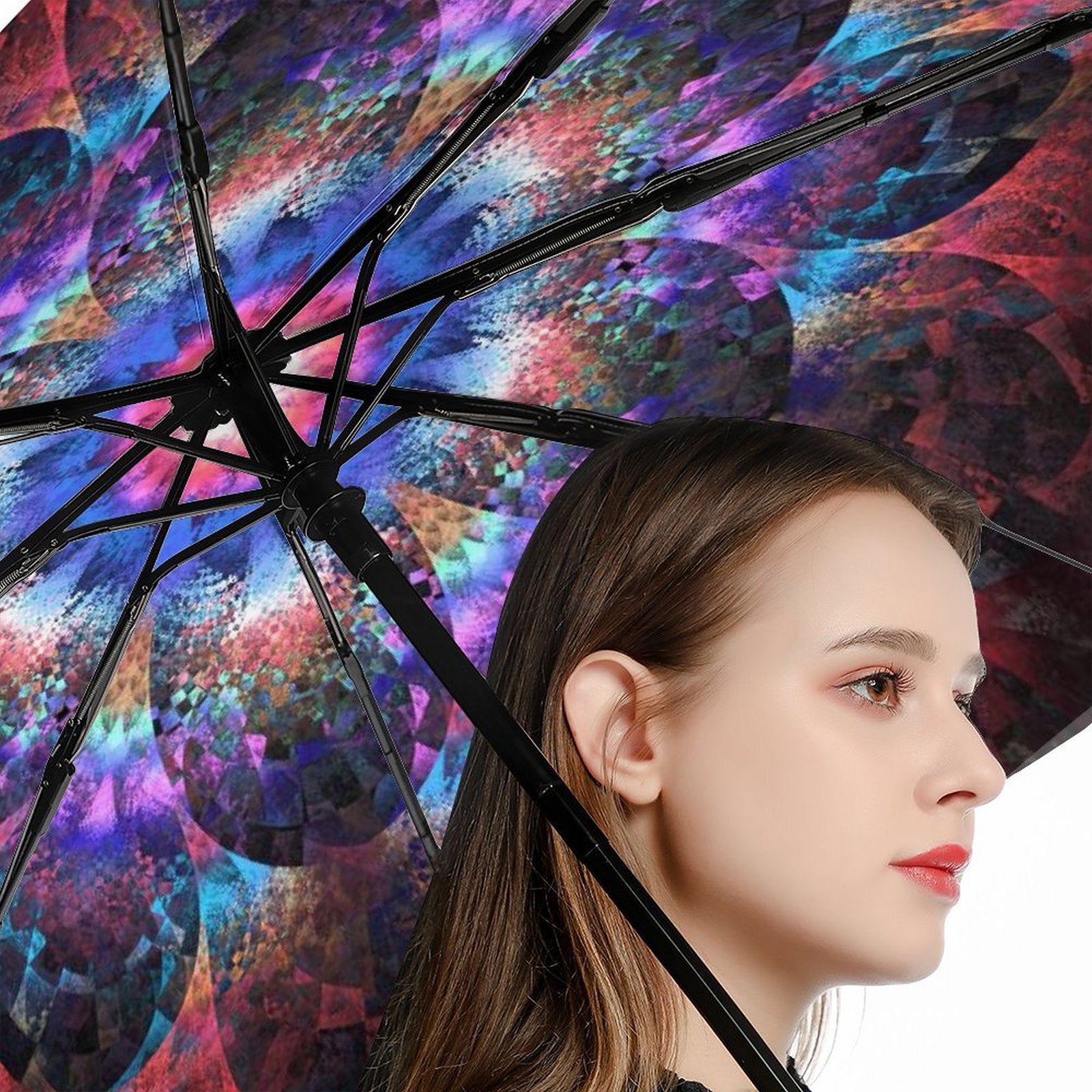 NenntBriy - 3 Fold Auto Umbrella 8K fully automatic umbrella (printed inside and black vinyl outside) - Customized with photo&text