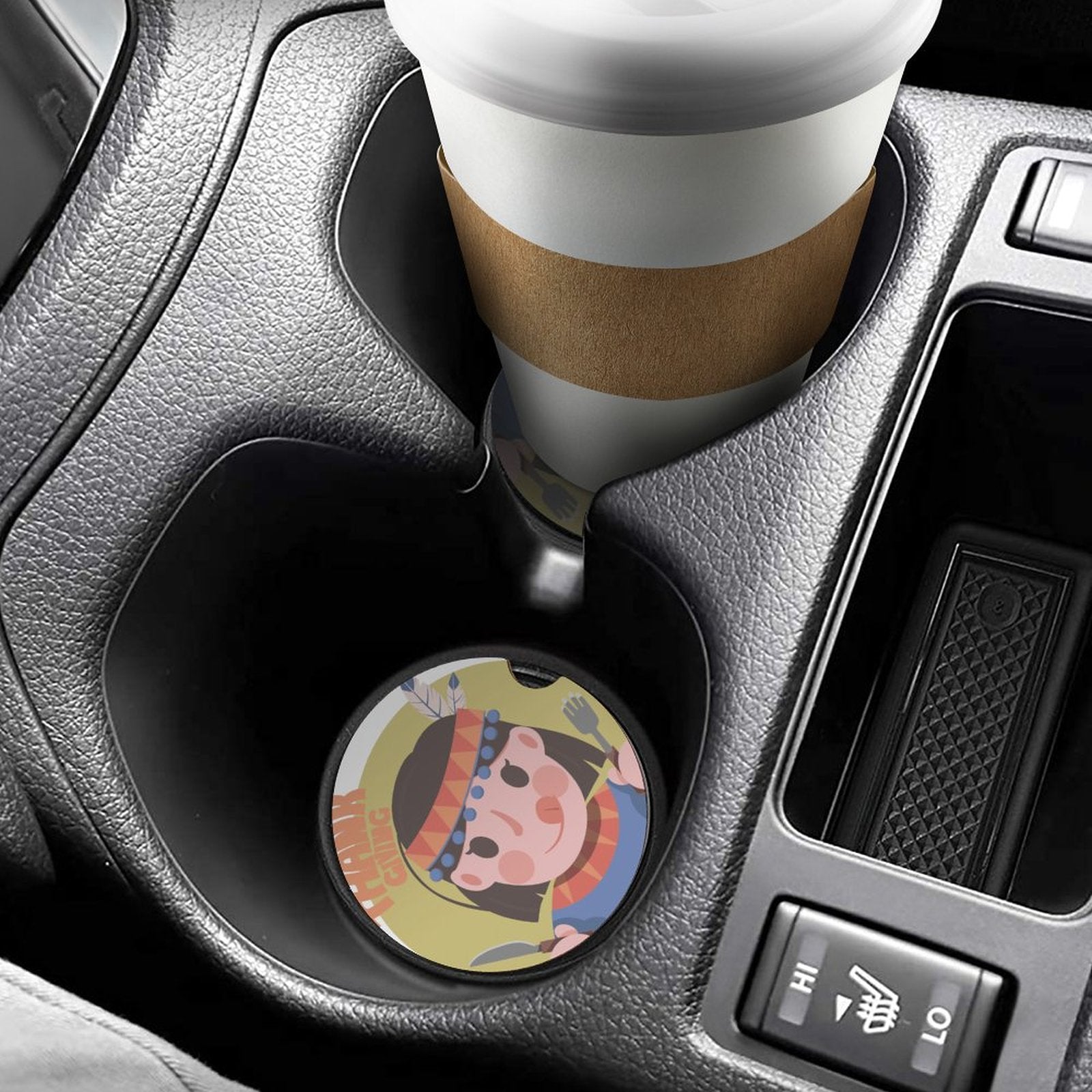 NenntBriy - Car Coaster Thanksgiving-Indian-Cartoon Sign-Yellow Green  - Customized with photo&text