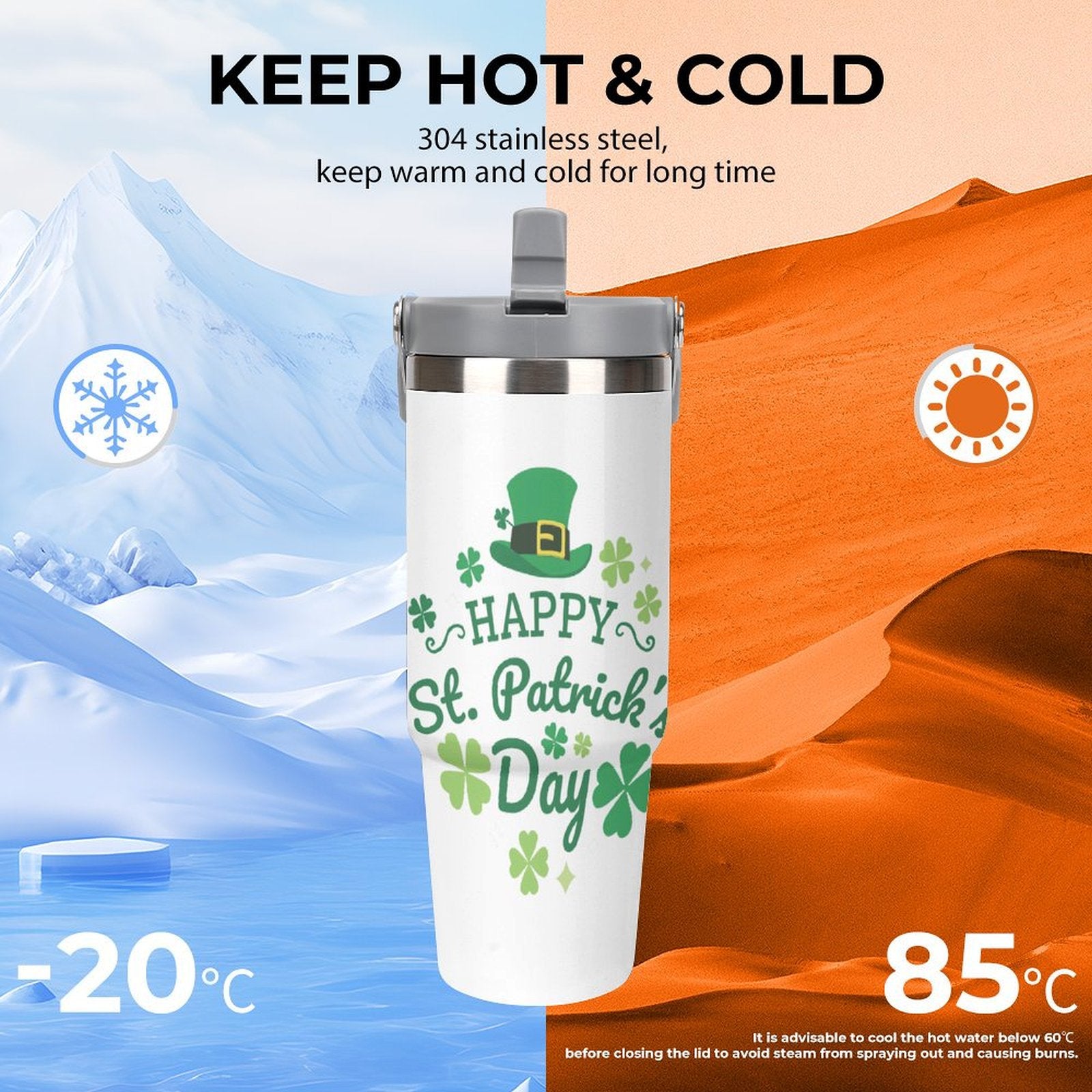 NenntBriy - Large Capacity Car Cup Happy St. Patrick’s Day - Customized with photo&text