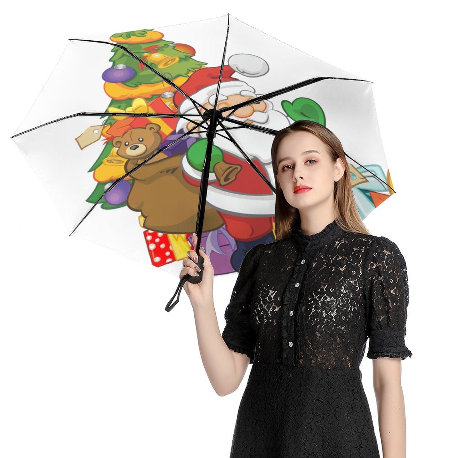 NenntBriy - 3 Fold Auto Umbrella Santa Under The Christmas Tree，Bear，Christmas - Customized with photo&text