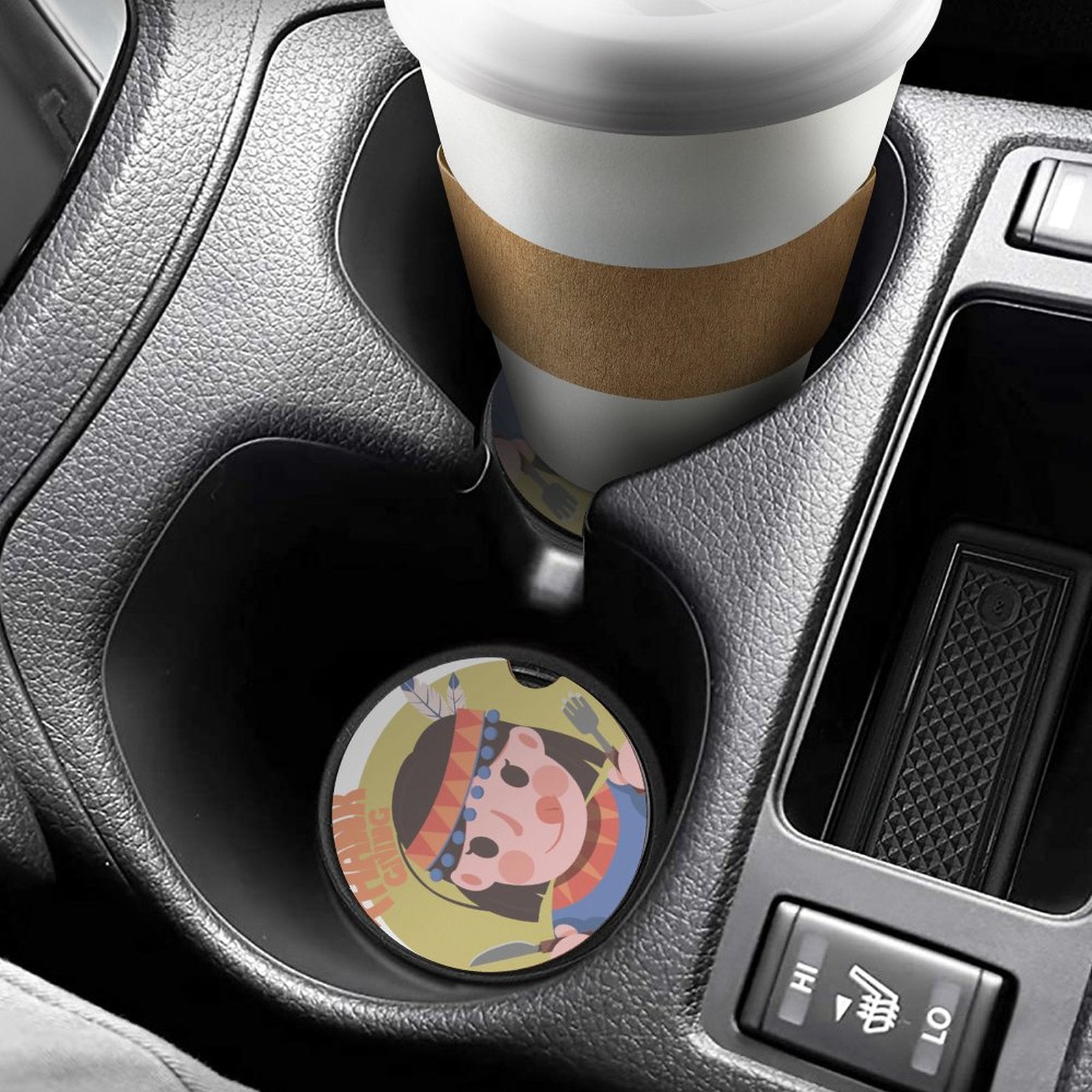 NenntBriy - Car Coaster Thanksgiving-Indian-Cartoon Sign-Yellow Green  - Customized with photo&text