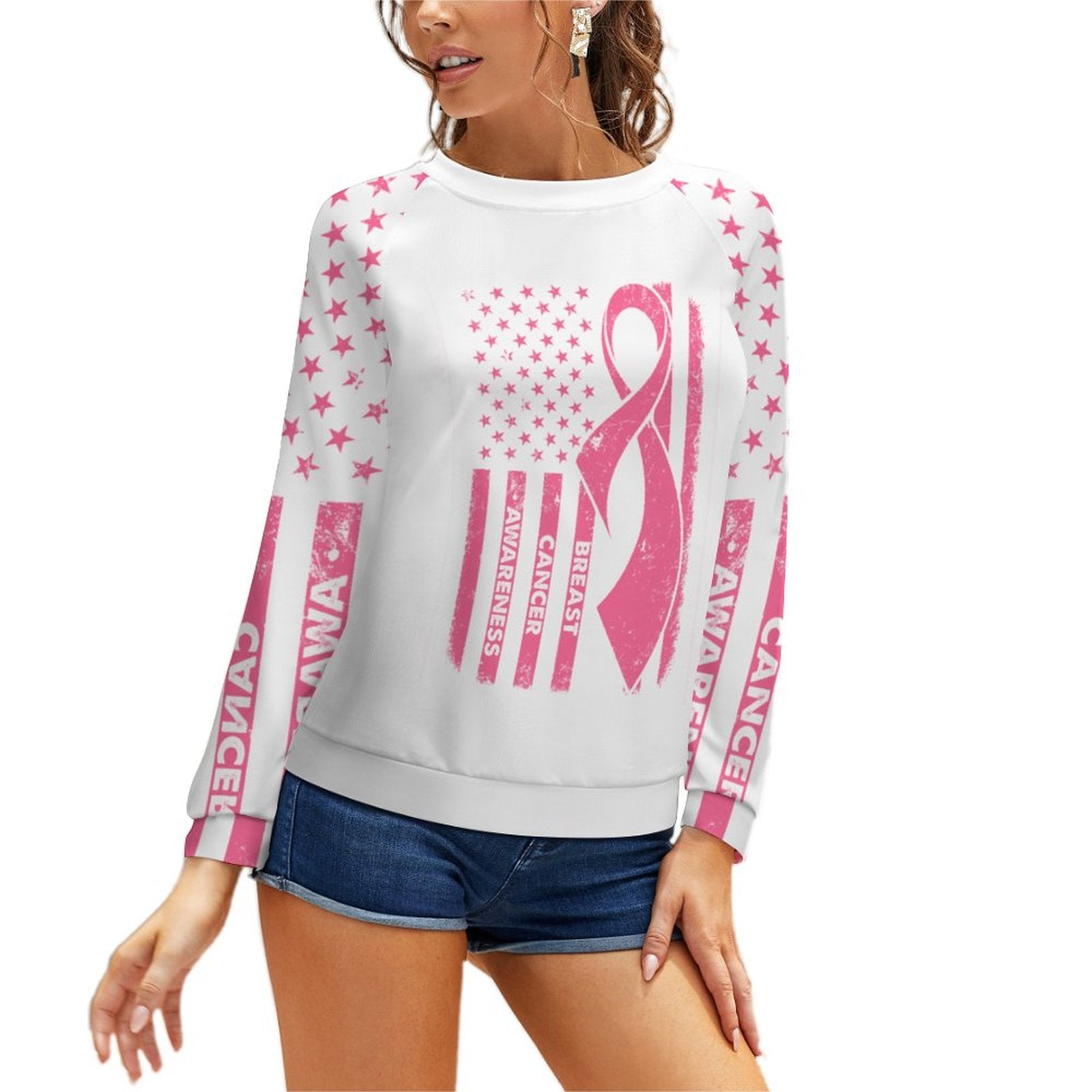 NenntBriy - Raglan Round Neck Sweater Breast Cancer Awareness - Customized with photo&text
