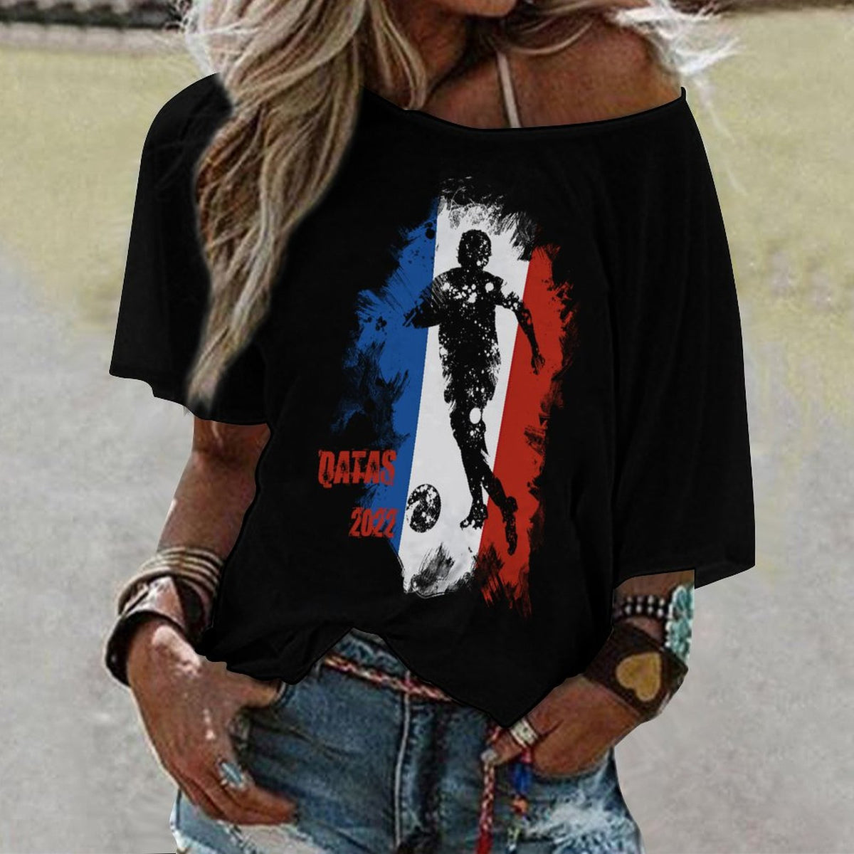 NenntBriy - Mid Sleeve Straight Neck T-shirt QATAR 2022 FRACE - Customized with photo&text