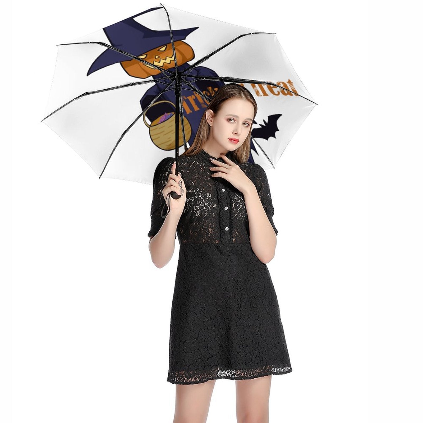 NenntBriy - 3 Fold Auto Umbrella Pumpkin Ghost Trick Or Treat - Customized with photo&text