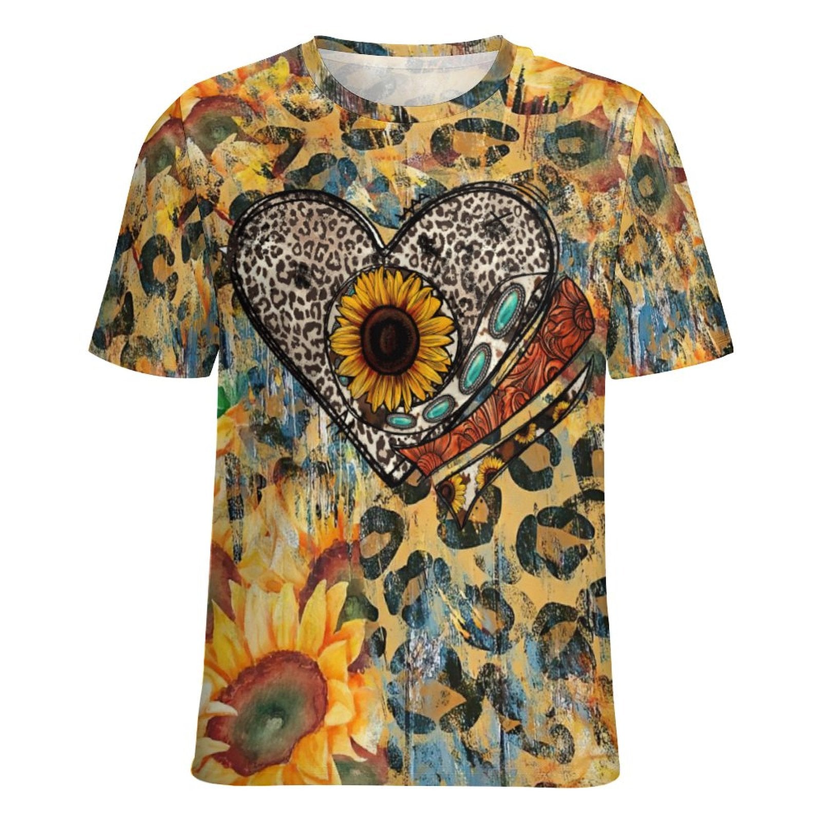 NenntBriy - Full Print T-shirt Leopard Print Sunflower Green Gem Sunflower Leopard  - Customized with photo&text