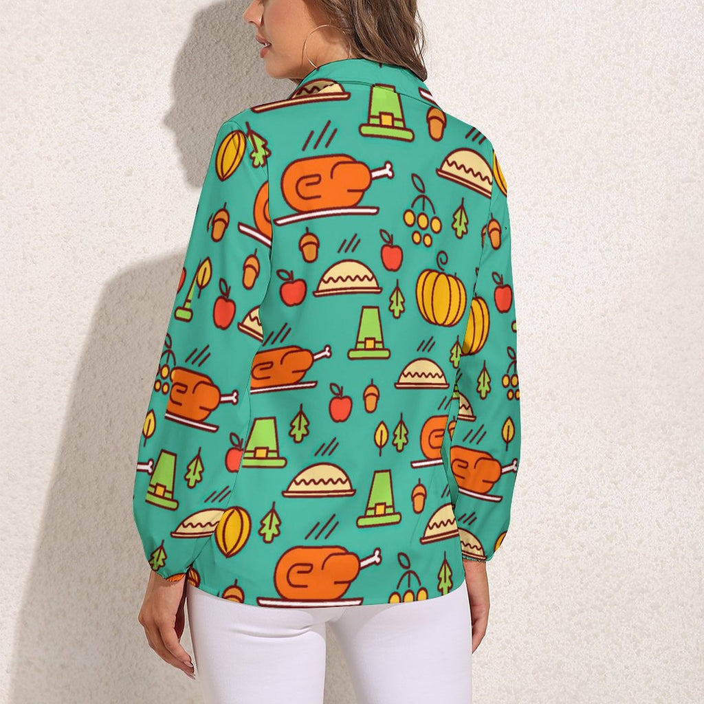 NenntBriy - Vntage Casual Long Sleeve Shirt Tops Thanksgiving Turkey  - Customized with photo&text