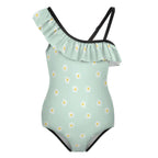 NenntBriy - Floundered One-piece Swimsuit for Girls White Daisy Decorative Pattern - Customized with photo&text