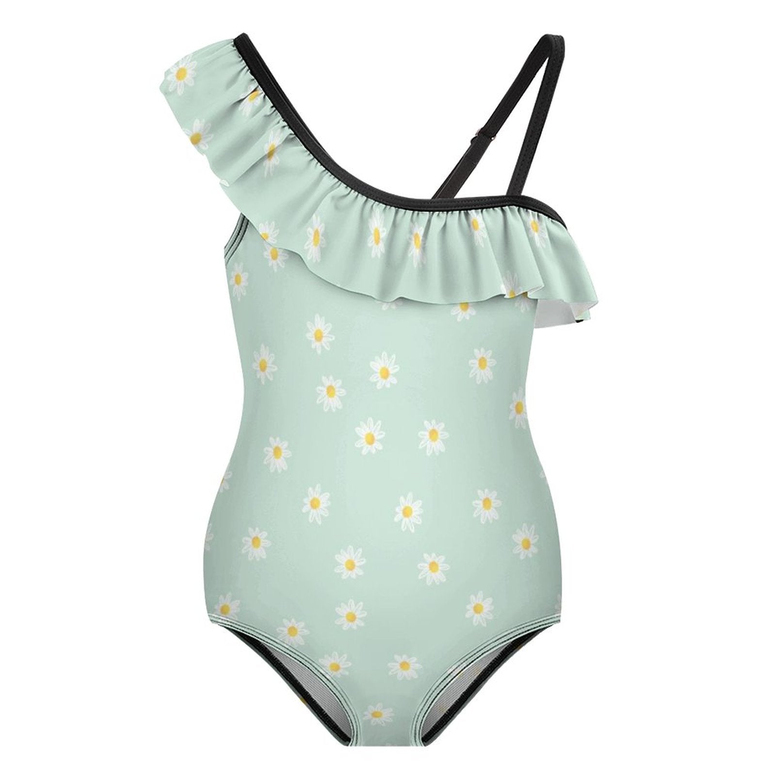 NenntBriy - Floundered One-piece Swimsuit for Girls White Daisy Decorative Pattern - Customized with photo&text