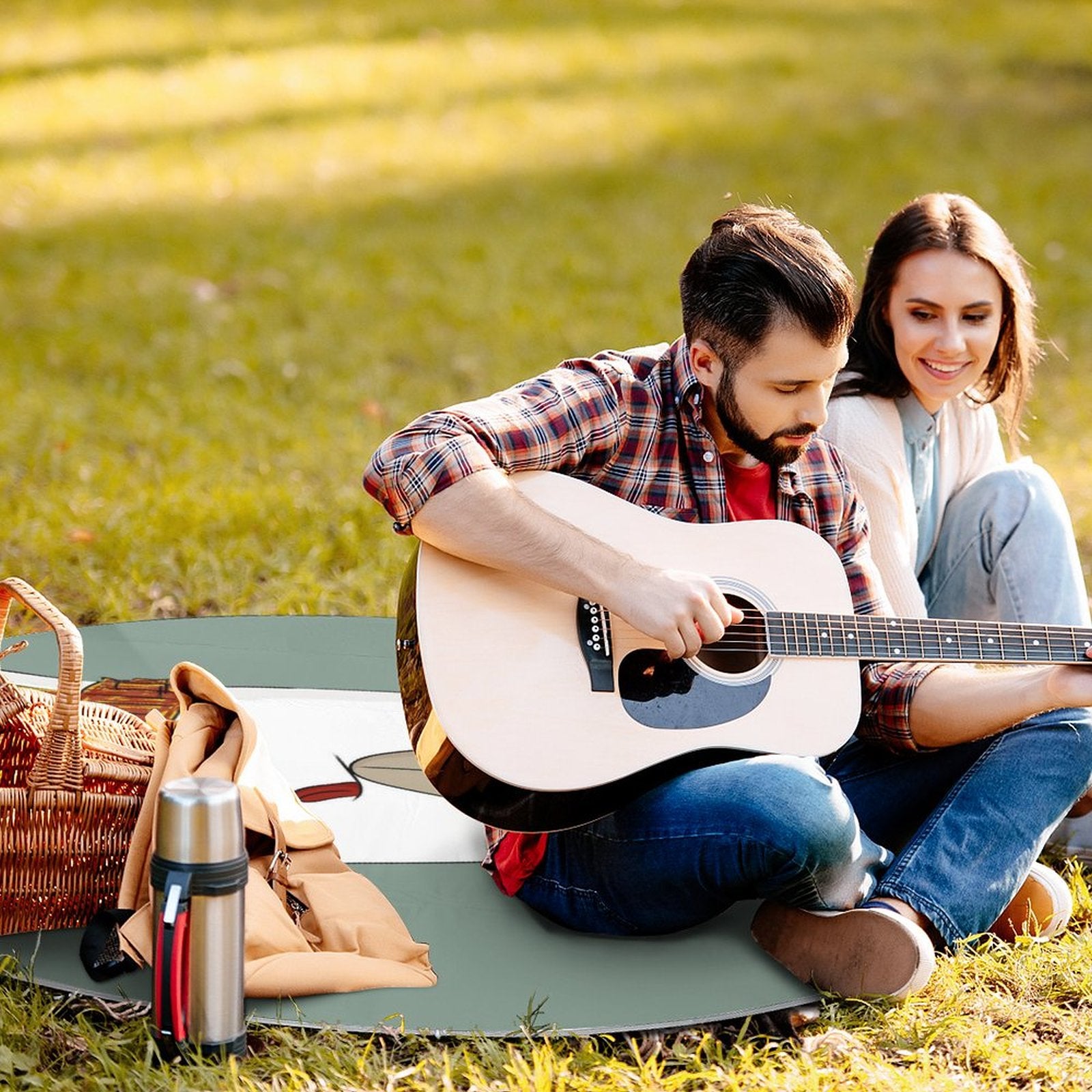 NenntBriy - Round Outdoor Picnic Mat Squint Bear - Customized with photo&text