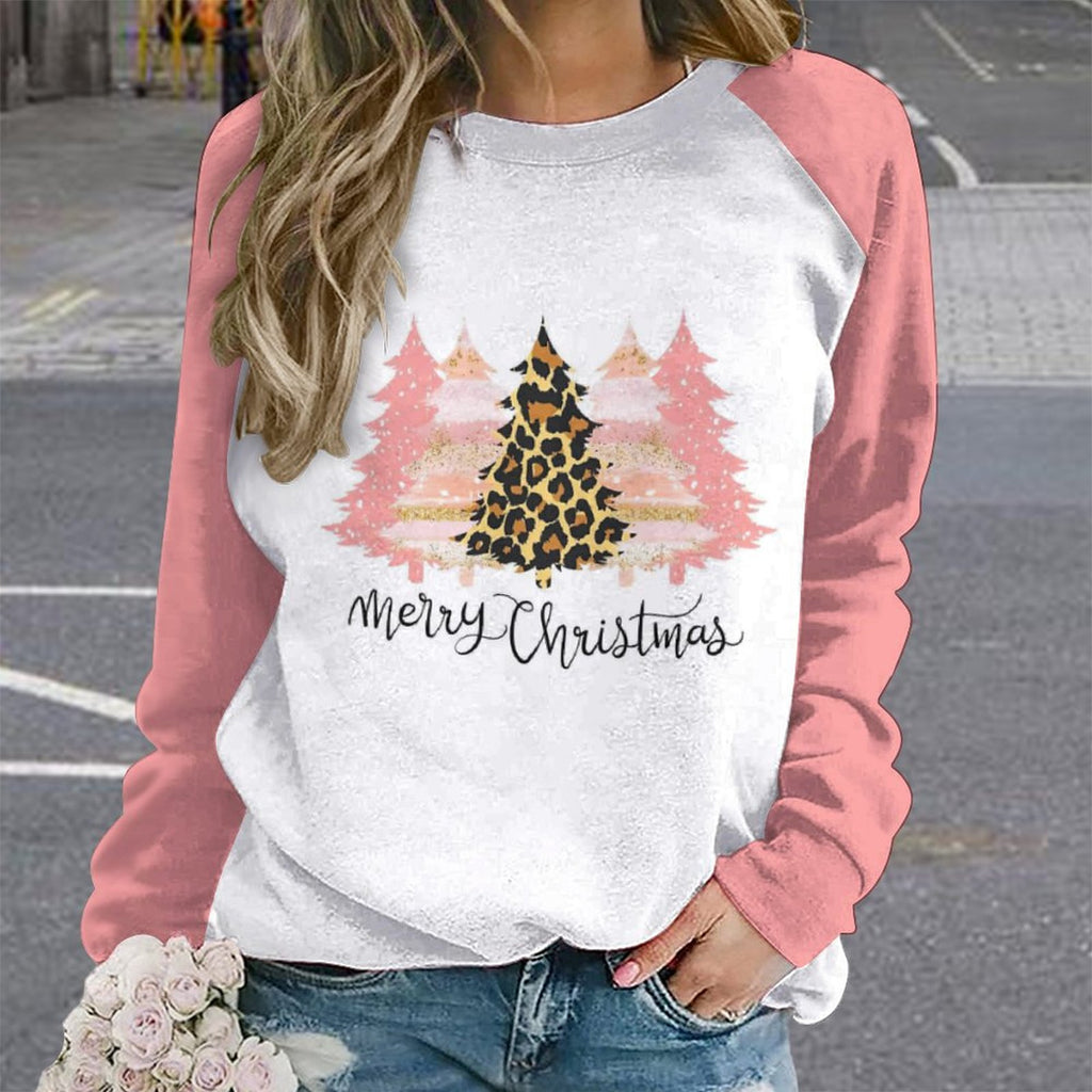NenntBriy - Raglan Round Neck Sweater Merry Christmas Pink Trees - Customized with photo&text