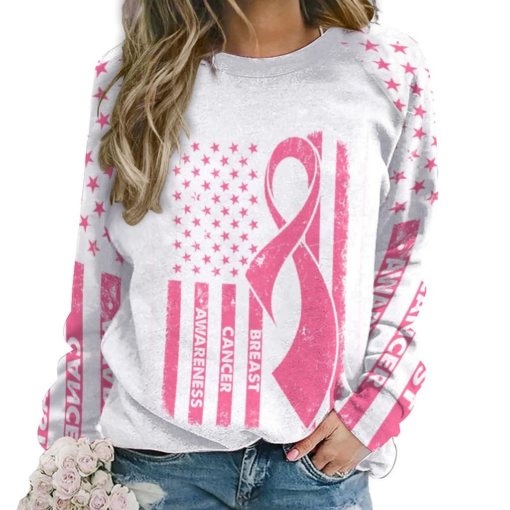 NenntBriy - Raglan Round Neck Sweater Breast Cancer Awareness - Customized with photo&text