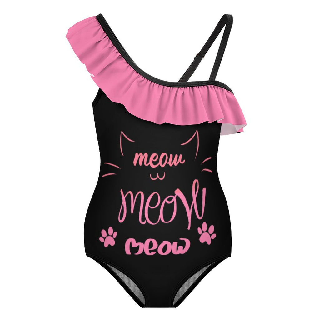 NenntBriy - Floundered One-piece Swimsuit for Girls Pet-cat-meow-black-T-shirt-sweatshirt  - Customized with photo&text