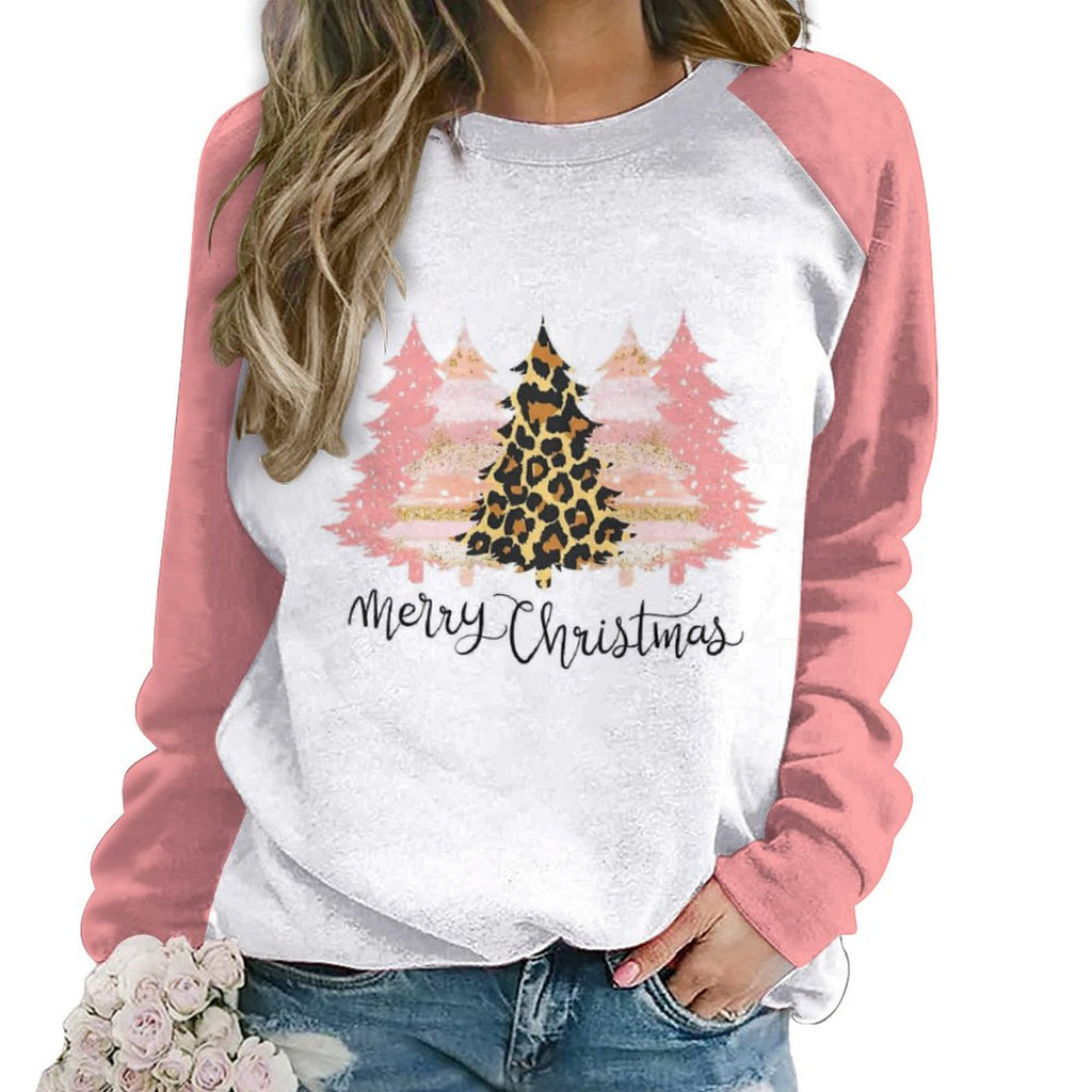 NenntBriy - Raglan Round Neck Sweater Merry Christmas Pink Trees - Customized with photo&text